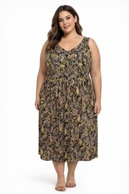 Anna‎ Maxwell Green Floral Sleeveless Midi Dress Summer Vacation Womens Plus 1x